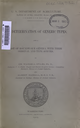 And a List of Roundworm Genera, with Their Original and Type Species