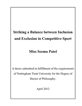 Striking a Balance Between Inclusion and Exclusion in Competitive Sport