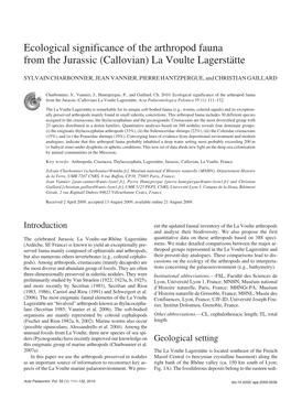 Ecological Significance of the Arthropod Fauna from the Jurassic (Callovian) La Voulte Lagerstätte