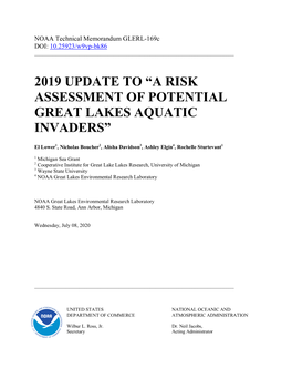 A Risk Assessment of Potential Great Lakes Aquatic Invaders”
