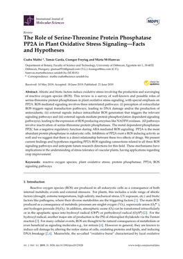 The Role of Serine-Threonine Protein Phosphatase PP2A in Plant Oxidative Stress Signaling—Facts and Hypotheses