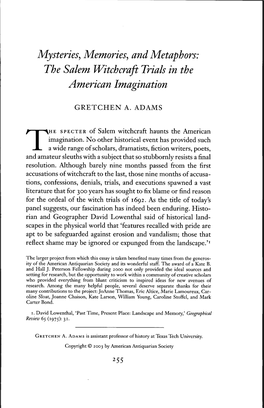 The Salem Witchcraft Trials in the American Imagination