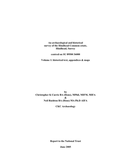 An Archaeological and Historical Survey of the Hindhead Common Estate, Hindhead, Surrey