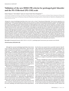 Validation of the New DSM-5-TR Criteria for Prolonged Grief Disorder and the PG-13-Revised (PG-13-R) Scale