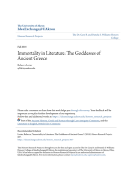 The Goddesses of Ancient Greece Rebecca Lozier Rgl9@Zips.Uakron.Edu