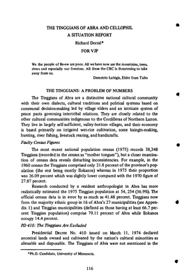 14 the Tinggians of Abra Cellophil a Situation Report