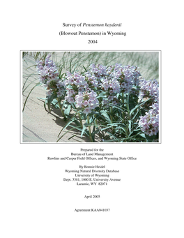 Survey of Penstemon Haydenii (Blowout Penstemon) in Wyoming 2004