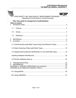 Rpob Database Management FSL/MQIP @ CORNELL UNIVERSITY