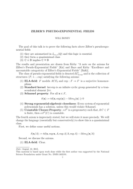 ZILBER's PSEUDO-EXPONENTIAL FIELDS the Goal Of