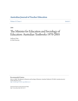 Australian Textbooks 1970-2005 Anthony Potts La Trobe University