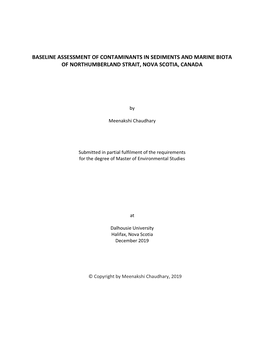 Baseline Assessment of Contaminants in Sediments and Marine Biota of Northumberland Strait, Nova Scotia, Canada