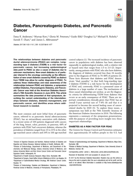 Diabetes, Pancreatogenic Diabetes, and Pancreatic Cancer