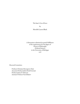 The State's Use of Force by Meredith Lauren Blank a Dissertation
