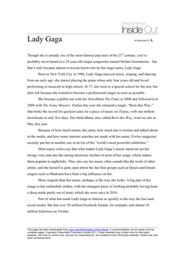 Lady Gaga WORKSHEET A