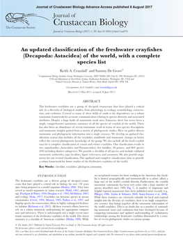 Crustacean Biology Advance Access Published 8 August 2017 Journal of Crustacean Biology the Crustacean Society Journal of Crustacean Biology (2017) 1–39