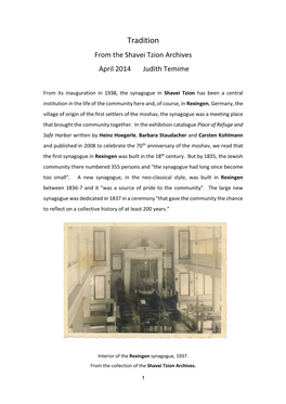 Tradition from the Shavei Tzion Archives April 2014 Judith Temime