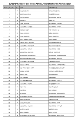 Classformation of B.Sc (Hons.) Agriculture 1St Semester Winter, 2020-21