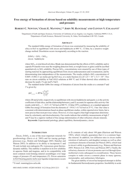 Free Energy of Formation of Zircon Based on Solubility Measurements at High Temperature and Pressure