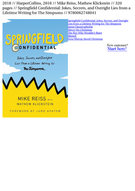 2018 // Harpercollins, 2018 // Mike Reiss, Mathew Klickstein // 320 Pages // Springfield Confidential: Jokes, Secrets, and Outri