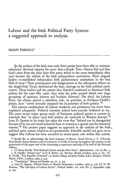 Labour and the Irish Political Party System: a Suggested Approach to Analysis