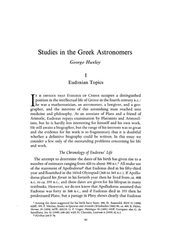 Studies in the Greek Astronomers