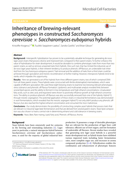 Inheritance of Brewing-Relevant Phenotypes in Constructed Saccharomyces Cerevisiae × Saccharomyces Eubayanus Hybrids