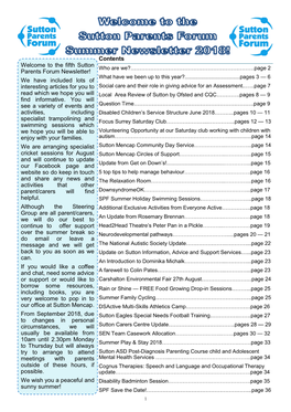 Welcome to the Fifth Sutton Parents Forum Newsletter! We Have