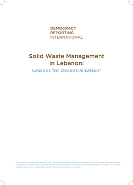 Solid Waste Management in Lebanon: Lessons for Decentralisation*