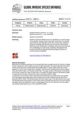 FULL ACCOUNT FOR: Xanthium Spinosum