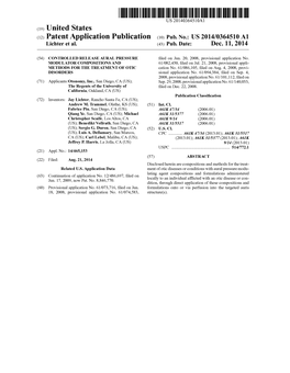 (12) Patent Application Publication (10) Pub. No.: US 2014/0364510 A1 Lichter Et Al