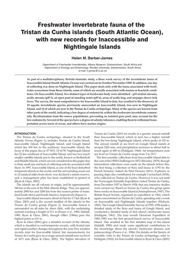 Freshwater Invertebrate Fauna of the Tristan Da Cunha Islands (South Atlantic Ocean), with New Records for Inaccessible and Nightingale Islands