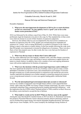 Freedom of Expression in Thailand During 2014 Justice for Free Expression in 2014, Global Freedom of Expression Conference Colum