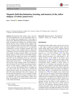 Magnetic Field Discrimination, Learning, and Memory in the Yellow