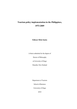 Tourism Policy Implementation in the Philippines, 1973-2009