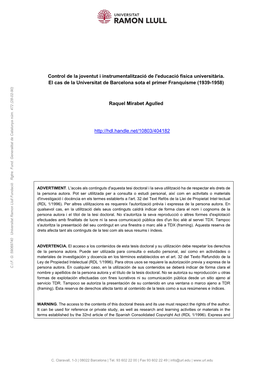 Control De La Joventut I Instrumentalització De L'educació Física Universitària