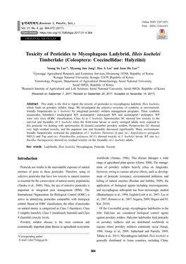Toxicity of Pesticides to Mycophagous Ladybrid, Illeis Koebelei Timberlake (Coleoptera: Coccinellidae: Halyziini)