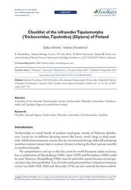 ﻿Checklist of the Infraorder Tipulomorpha