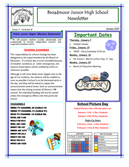 Broadmoor Junior High School Newsletter Important Dates