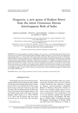 Singpuria, a New Genus of Eudicot Flower from the Latest Cretaceous Deccan Intertrappean Beds of India