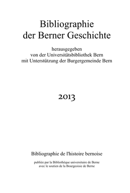 Bibliographie Der Berner Geschichte