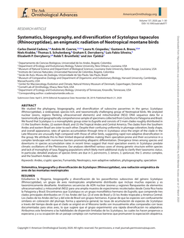 Systematics, Biogeography, and Diversification of Scytalopus Tapaculos