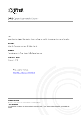 Molecular Diversity and Distribution of Marine Fungi Across 130 European Environmental Samples
