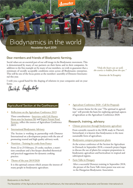 Biodynamics in the World Newsletter April 2019