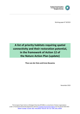 A List of Priority Habitats Requiring Spatial Connectivity and Their Restoration Potential, in the Framework of Action 12 of the Nature Action Plan (Update)