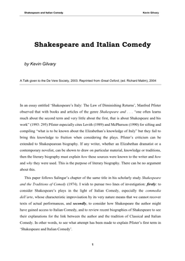 Shakespeare and the Commedia Dell' Arte