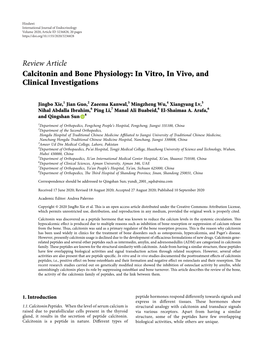 Review Article Calcitonin and Bone Physiology: in Vitro, in Vivo, and Clinical Investigations