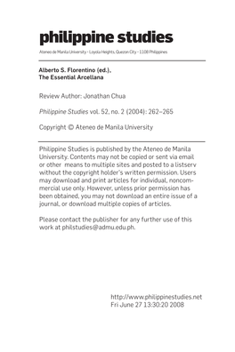 Philippine Studies Ateneo De Manila University • Loyola Heights, Quezon City • 1108 Philippines