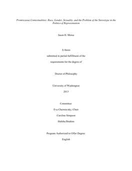 Promiscuous Contextualities: Race, Gender, Sexuality, and the Problem of the Stereotype in the Politics of Representation