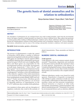 The Genetic Basis of Dental Anomalies and Its Relation to Orthodontics