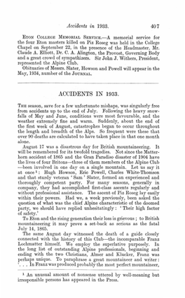 Accidents in 1933. 407